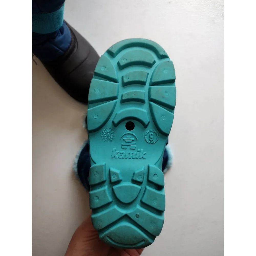 Kamik Kids Navy Teal Waterproof Winter Snow Boots Faux‎ Fur Lined Size 9